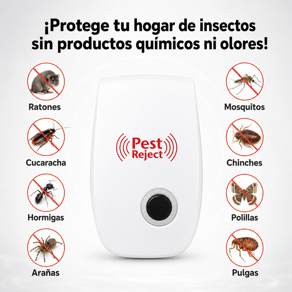 Repelente Ultrasónico PestFree™ | Cobertura 80-120m² | Sin Químicos ni Venenos