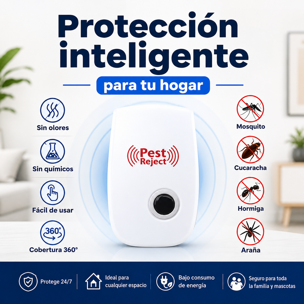 Repelente Ultrasónico PestFree™ | Cobertura 80-120m² | Sin Químicos ni Venenos