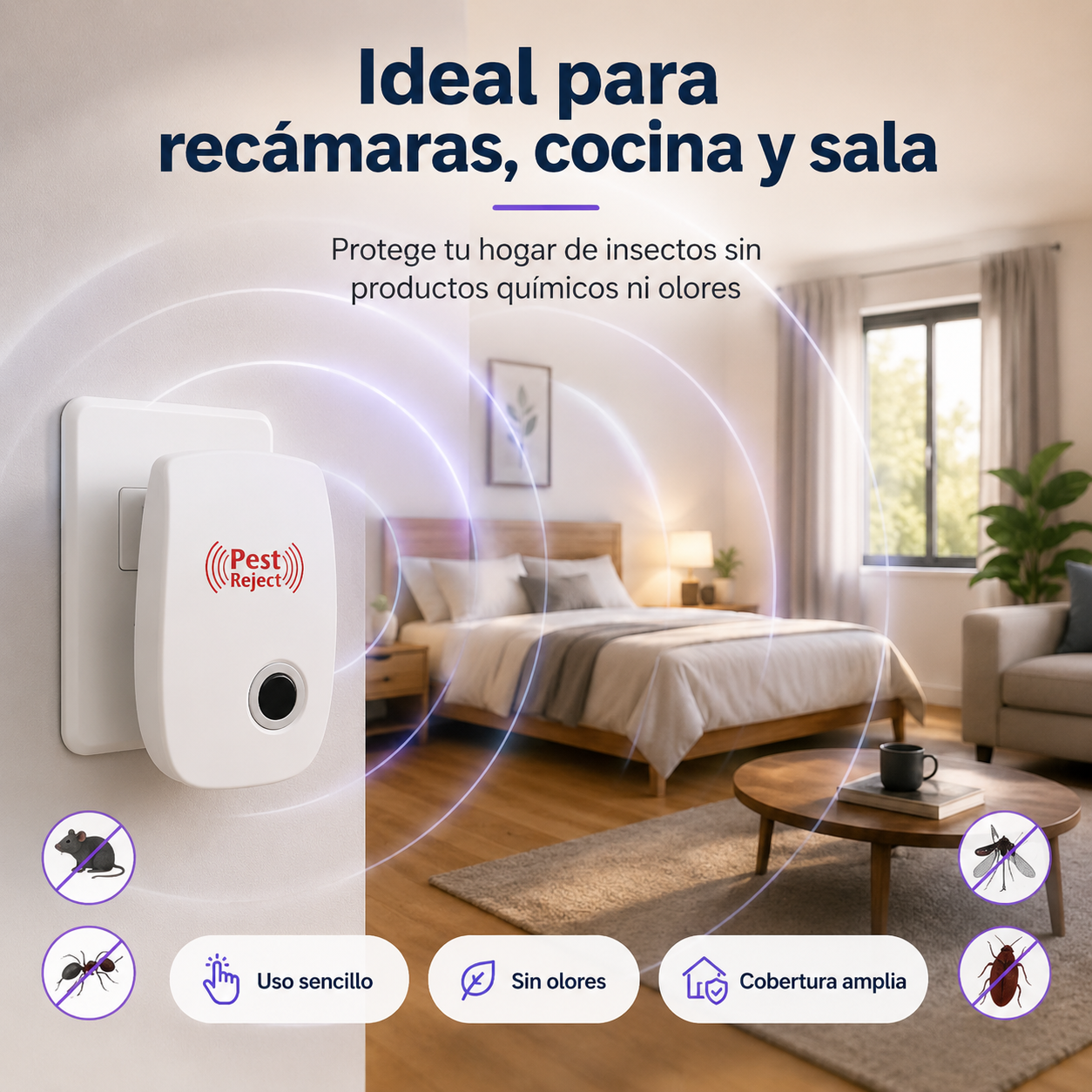 Repelente Ultrasónico PestFree™ | Cobertura 80-120m² | Sin Químicos ni Venenos