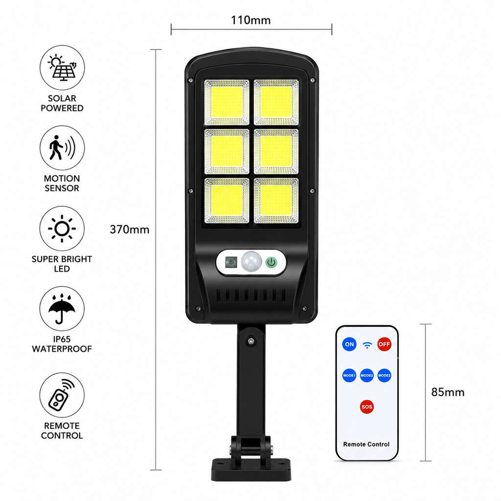 Lámpara Solar LED 120 LEDs con Sensor de Movimiento y Control Remoto | IP65