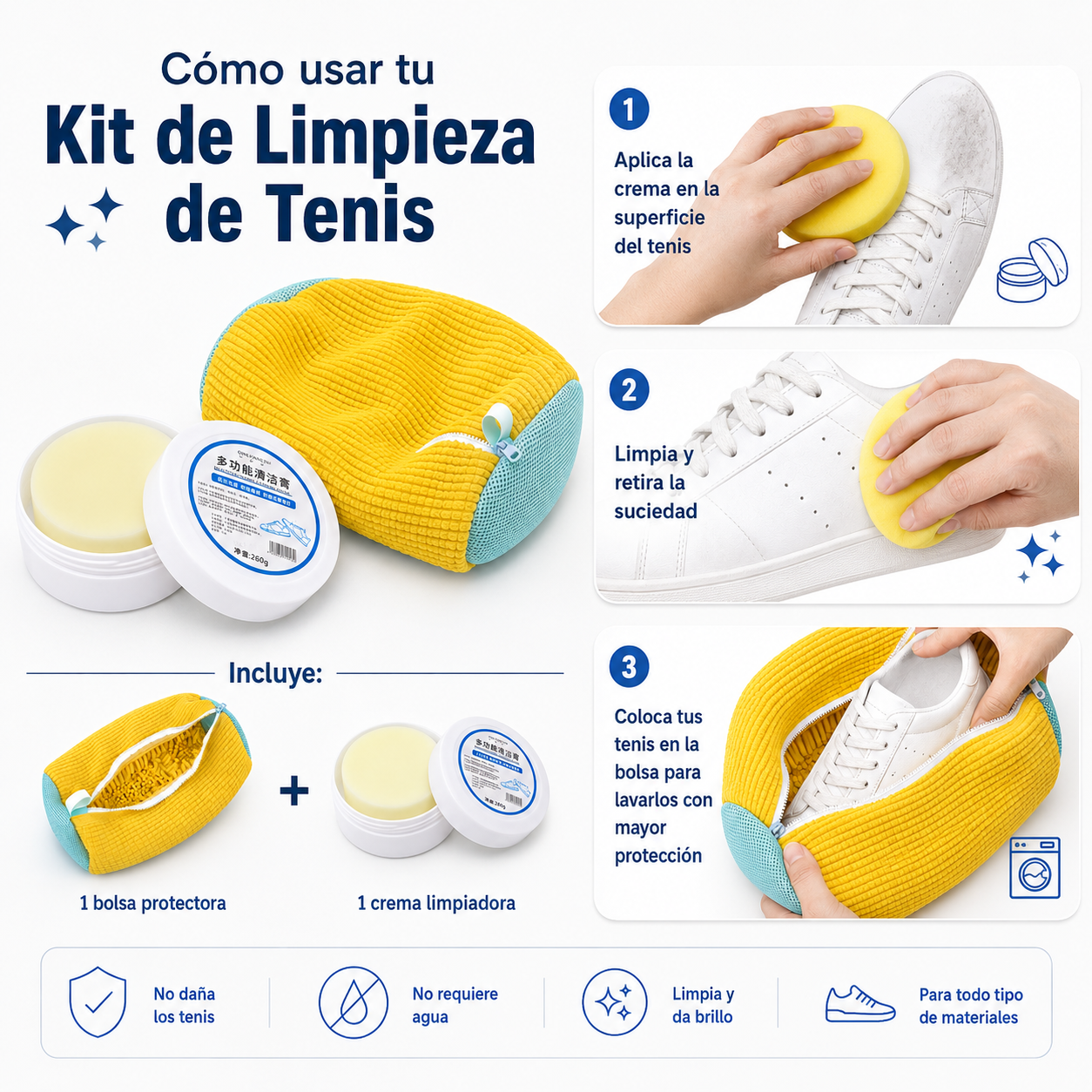 Kit Tenis Limpios | Pasta Limpiadora + Bolsa de Malla para Lavadora