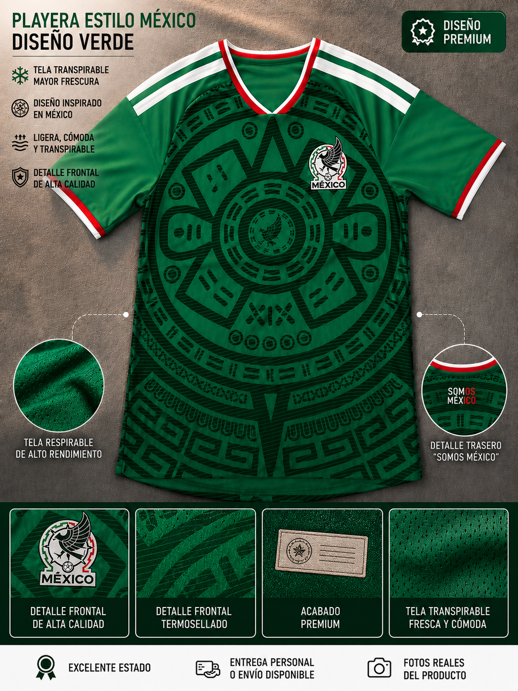 Playera Deportiva Estilo Selección Mexicana | Tela Transpirable | Unisex