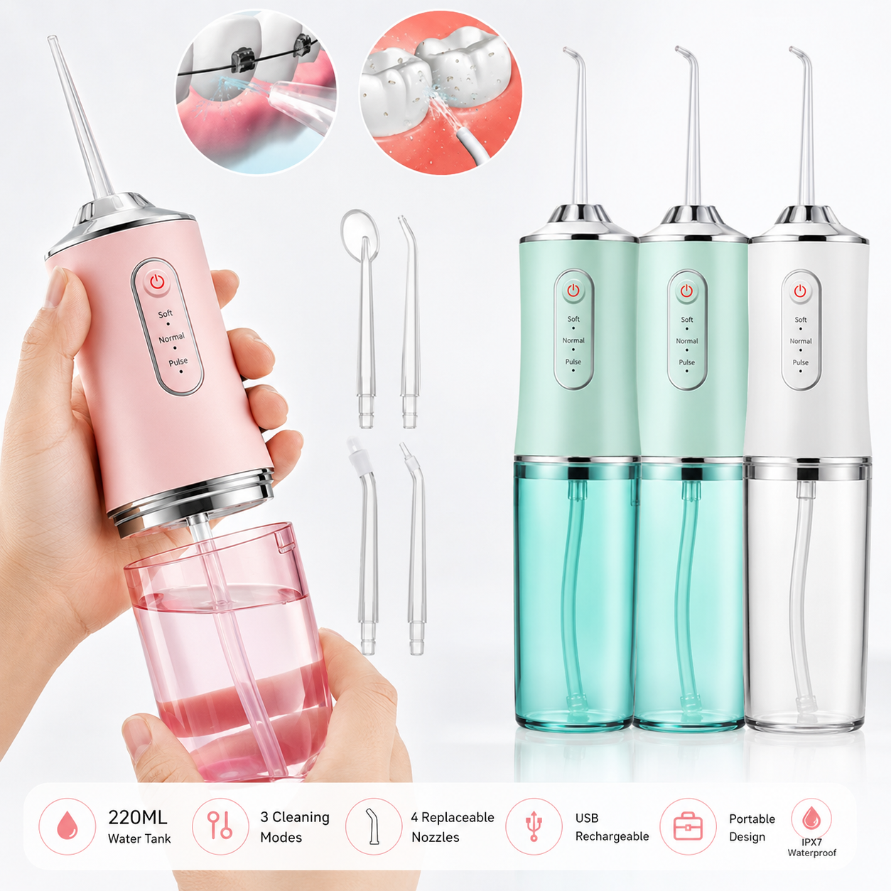 Irrigador Dental Inalámbrico Portátil | Limpieza Profunda para Brackets e Implantes