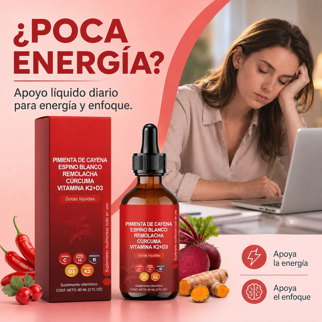 Gotas de Chile Pimienta Vascu Glow | Suplemento Natural 9 en 1 con Cúrcuma, Berberina y Vitaminas D3 K2
